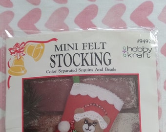 Vintage Hobby Kraft 9492, Mini Felt Stocking kit, "Bear Santa", Deadstock