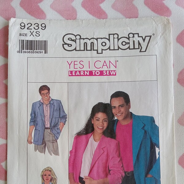 Vintage Simplicity 9524, Learn to Sew Unisex jacket pattern, UC/FF