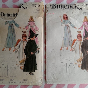 May include: Two vintage sewing patterns for children's costumes. The first pattern is for a witch and angel costume, and the second pattern is for a fairy costume. The patterns are from the 1970s and feature illustrations of children wearing the costumes.