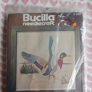 Vintage Bucilla 3331, Mallard in Flight Crewel Kit, Deadstock
