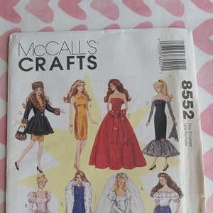 McCalls Pattern 8552 Barbie Doll Clothes Wedding Gown, evening