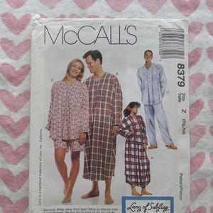 May include: McCall's pattern for Lanz of Salzburg sleepwear. The pattern features illustrations of various sleepwear styles, including a long-sleeved shirt and shorts set, a long nightgown, and a pajama set. The pattern size is Z (Xlg, Xxl).