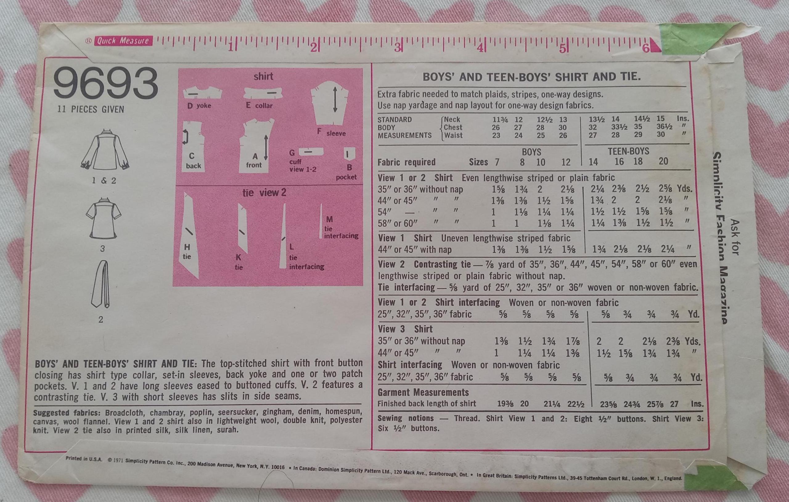 Vintage Simplicity 9693, Teen Boys Shirt Pattern, UC/FF - Etsy