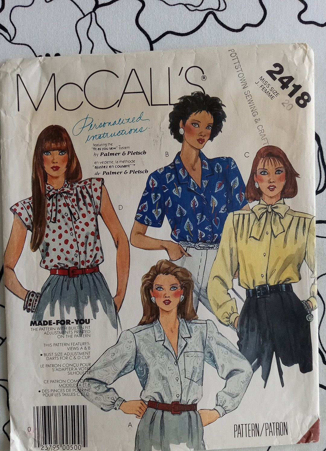 Vintage Mccalls 2418, Palmer & Pletsch Blouse Pattern, UC/FF - Etsy