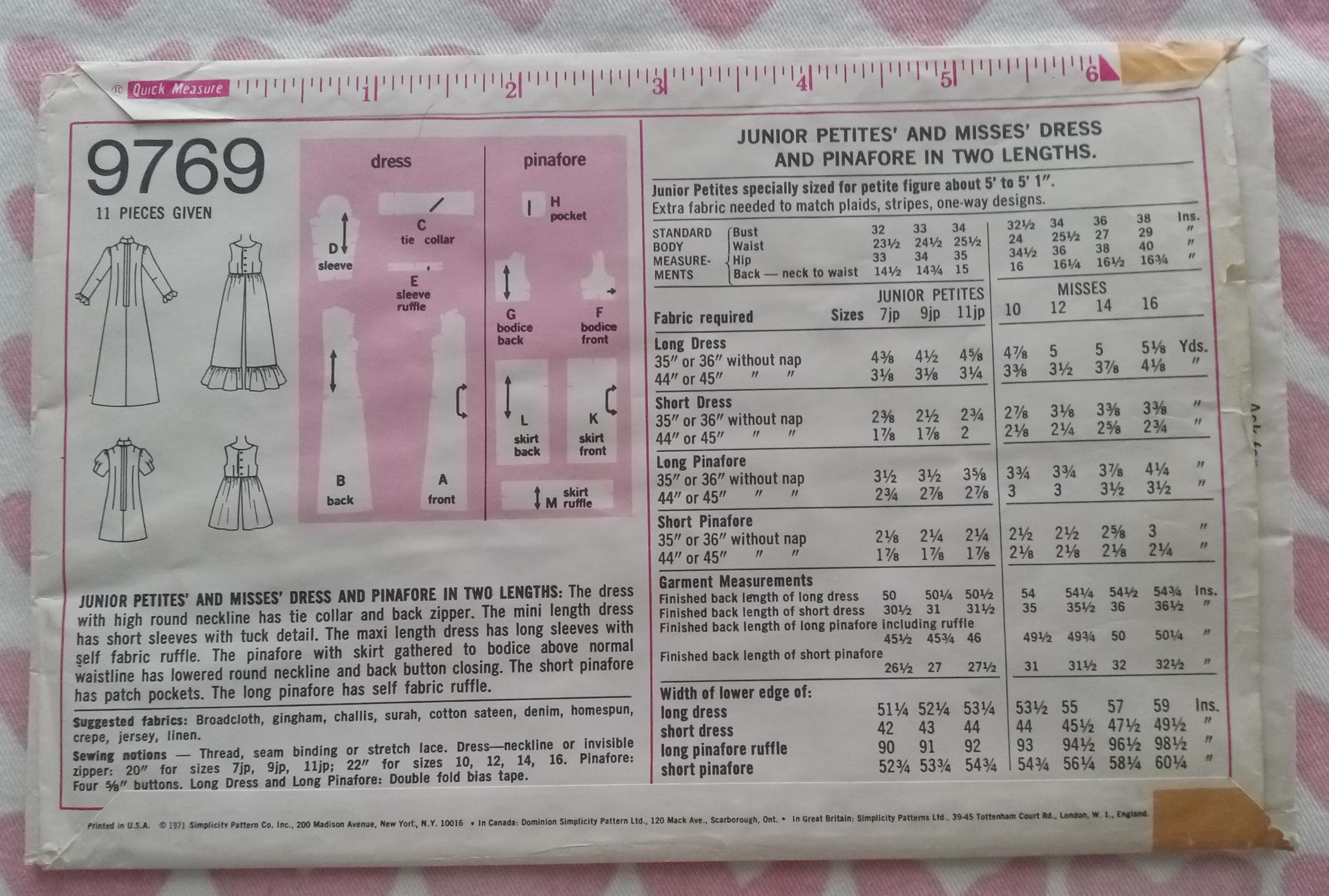 Pattern 9769 Vintage Simplicity 9769, Pinafore Dress Pattern, UC/FF - Etsy