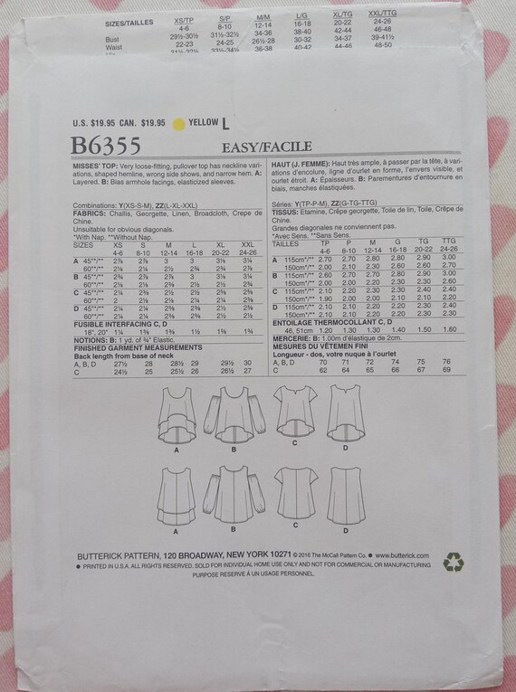 Butterick 6355, Plus Size Hi-lo Tops Pattern, Unused - Etsy