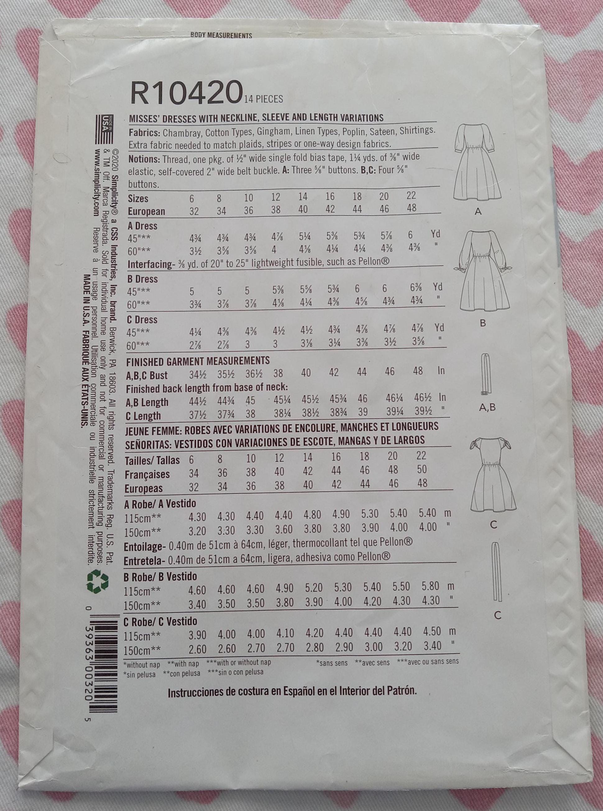 Simplicity 9040/10420, Shirtdress Pattern, UC/FF - Etsy