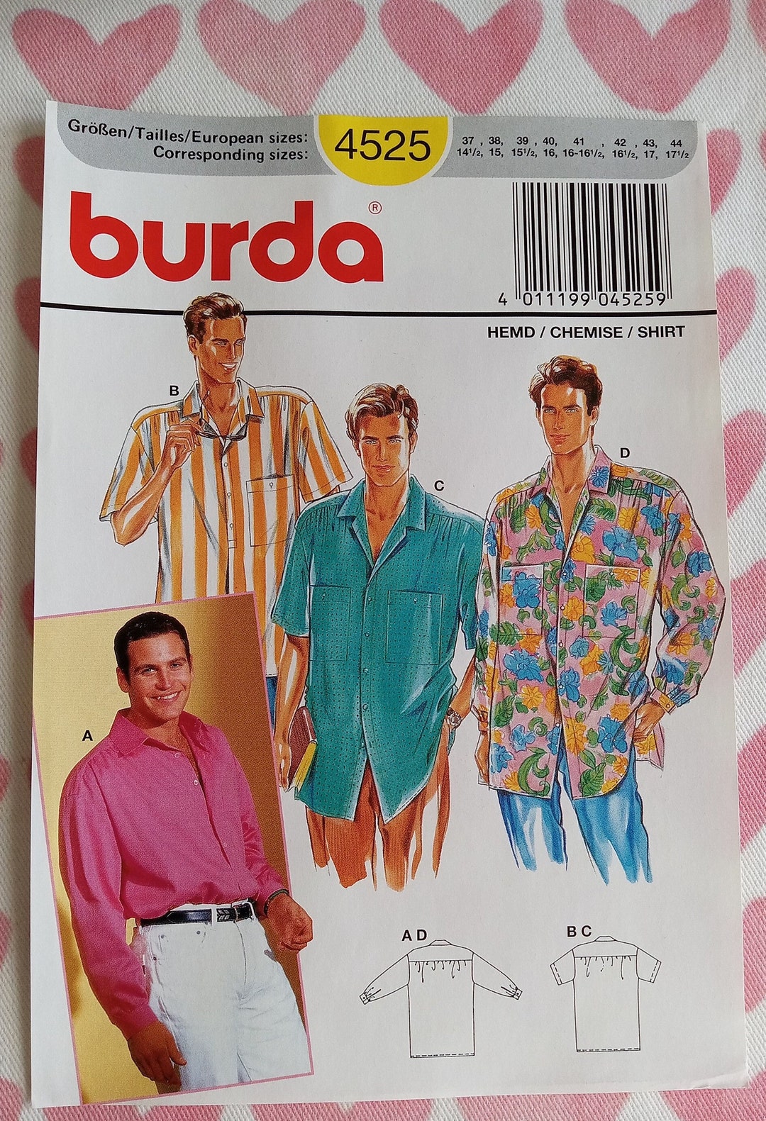 Vintage Burda 4525, Men's Shirt Pattern, UC/FF - Etsy
