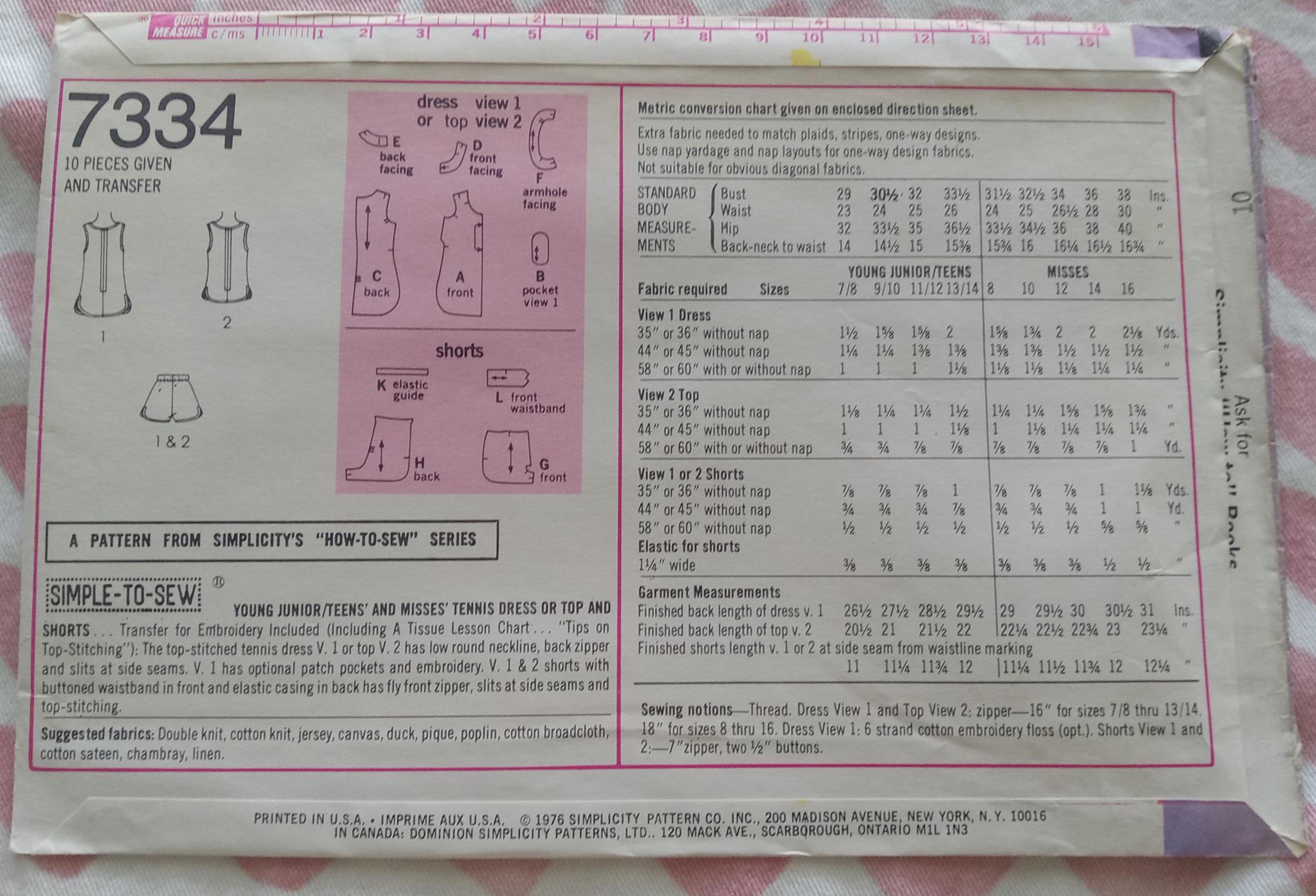 Simplicity Pattern 59334 Vintage Simplicity 7334, How to Sew Pattern, UC/FF - Etsy
