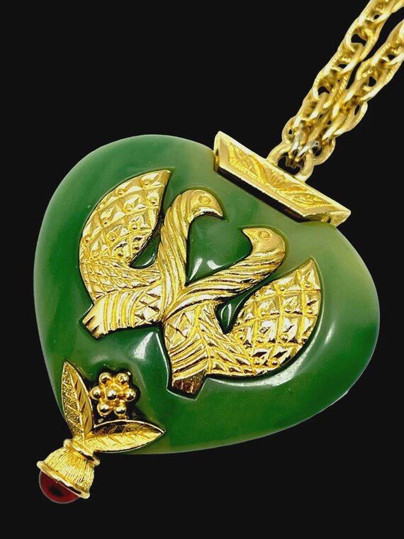 Kenneth Lane Vintage Faux Jade lovebird necklace