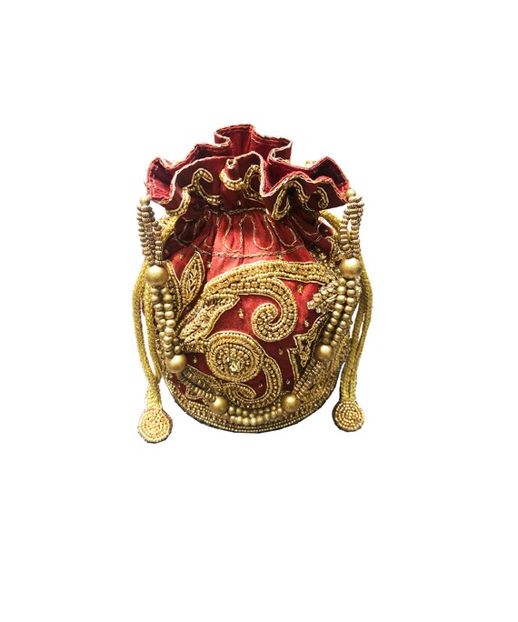 Indian Ethnic Clutch Silk Potli Batwa Pouch Bag with Beadwork Gift For Women