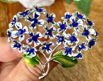 Large blue white flowers crystal rhinestone brooch pin, Gifts for her