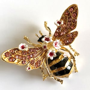 Insect jewellery, Honey bee brooch pendant, Rhinestone brooch, Gift for women or men