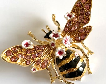 Insect jewellery, Honey bee brooch pendant, Rhinestone brooch, Gift for women or men