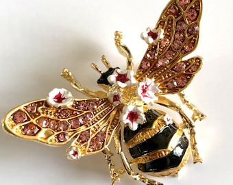 Insect jewellery, Honey bee brooch pendant, Rhinestone brooch, Gift for women or men