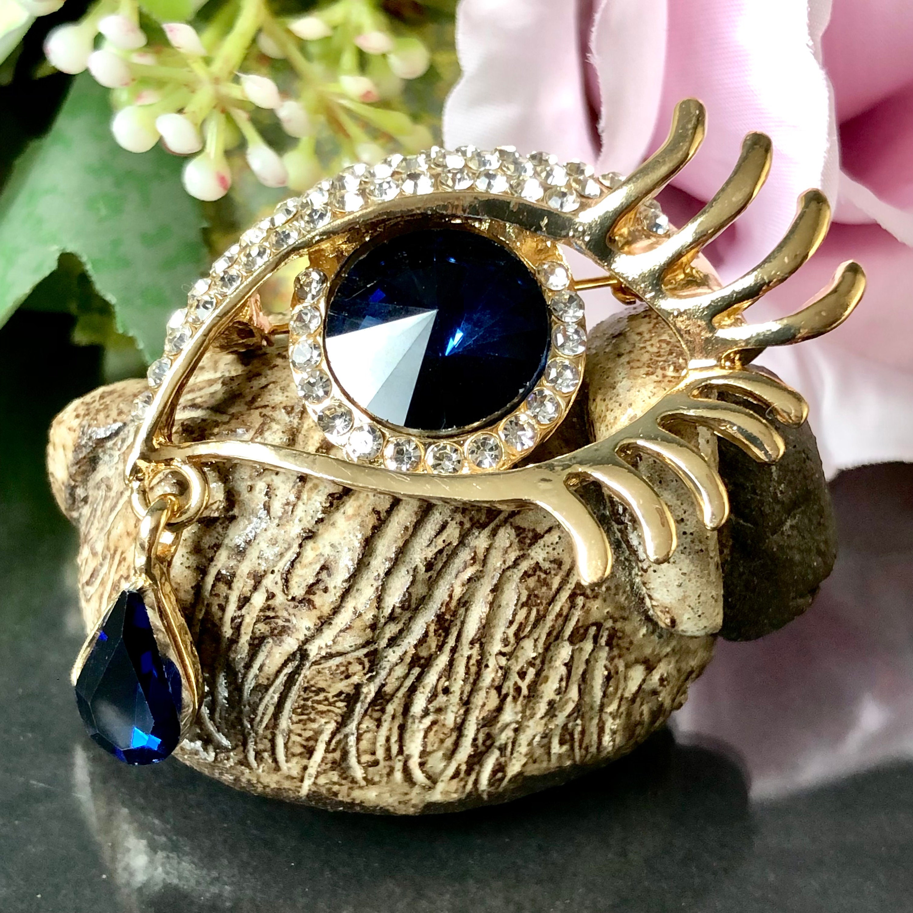 Blue Eye Crystal Rhinestone Brooch Pin Dali's Eye Brooch