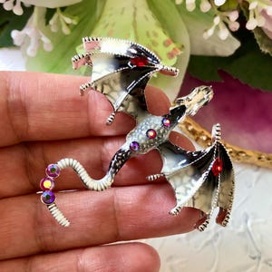Dragon Brooch, Sparkly Enamel Rhinestone Pin, Dragon Badge - ideal birthday gift, fantasy lover