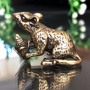 Tiny Brass Mouse Figurine - Miniature Animal Statue - Collectible Brass Decor - Gift Art