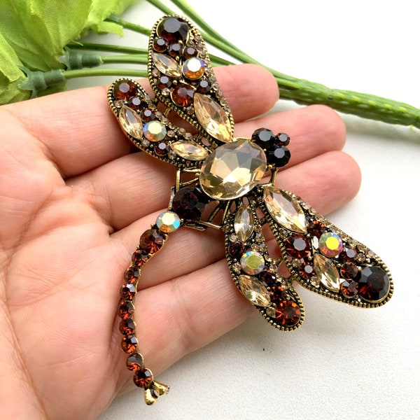 Grande broche libellule, épingle libellule, cadeau libellule, bijoux libellule, bijoux libellule, grande broche en cristal