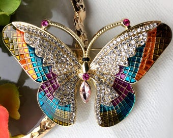 Enamel Crystal Butterfly Brooch Pin: Vintage Style Jewelry Gift Ideas