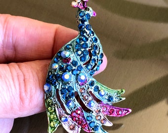 Peacock Brooch Pin, Crystal Peacock Brooch Jewellery, Pink Peacock Brooch, Green Colour Peacock Brooch, Peacock Pin, Peafowl Pin