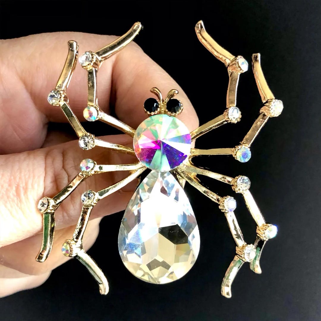 Big Crystal Rhinestone Spider Brooch - Etsy
