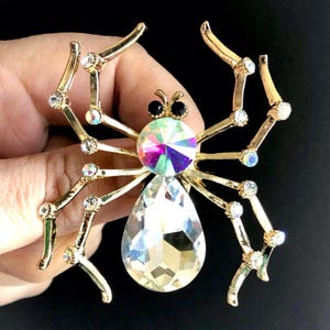 Big Spider Brooch for Clothes, Halloween Accessory, Crystal Rhinestone Brooch, Sparkly Gift for Her
