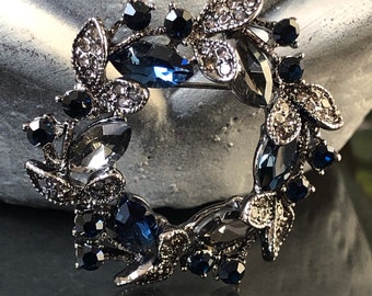 Broche couronne de strass en cristal, petite broche bleu noir, bijoux de style vintage, cadeaux pour elle, broche couronne