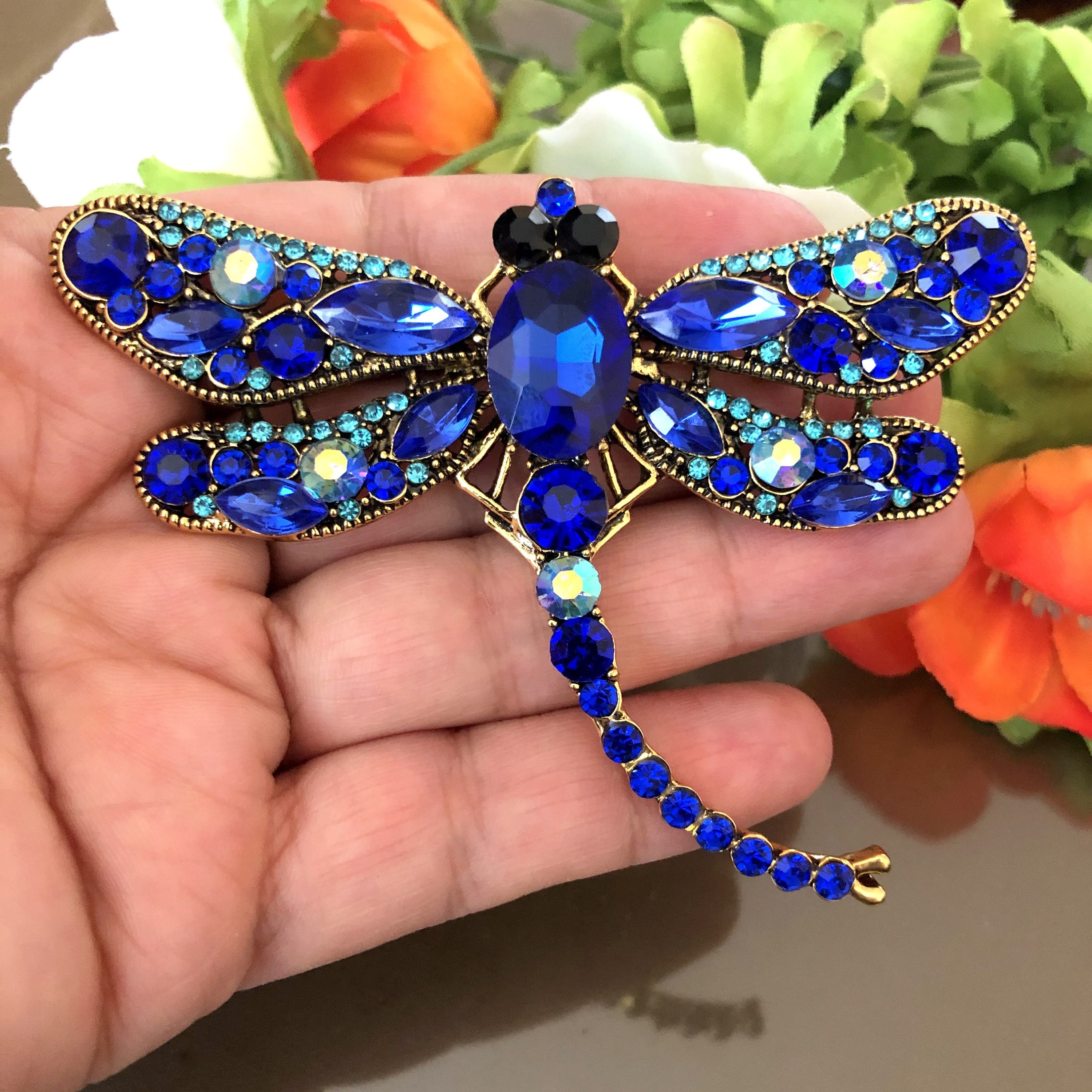 Spilla Libellula Con Strass E Cristalli – Gioiello A Forma Di Insetto, Smaltato Rosa E Rosso, Per Donne E Ragazze - 3