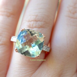 14K Rose Gold Cushion Cut 6.96 Carat Amethyst And Diamond Ring