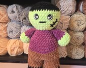 crochet monster, frankenstein, halloween, handmade plushie, handmade stuffie