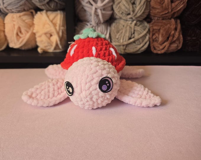 Featured listing image: Crochet Strawberry Turtle Plushy: Handmade Stuffed Animal