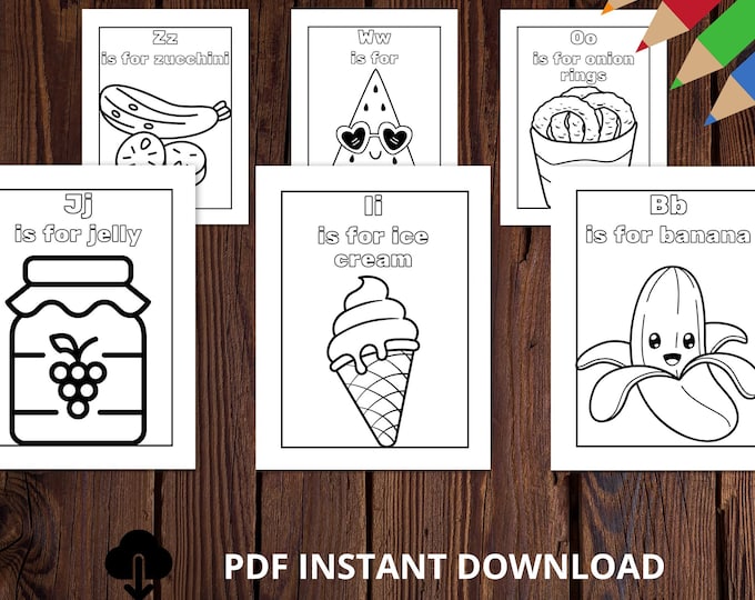 Featured listing image: Alphabet Food Coloring Pages: A-Z Educational Printables (PDF Download)