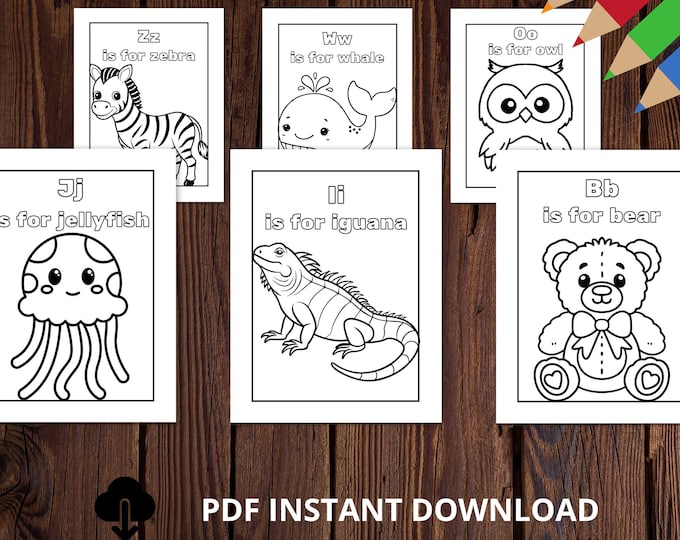 Featured listing image: Alphabet Animal Coloring Pages A-Z: Educational Printable (PDF Download)