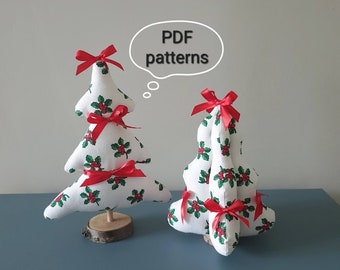 DIY Christmas Ornaments, PDF Sewing Patterns & Instructions, Fabric Christmas trees, Instant Digital Download Patterns