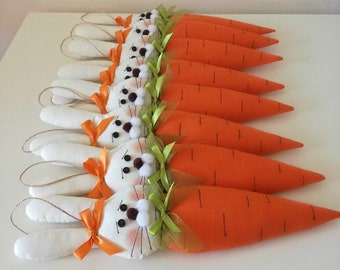 Fabric Easter decoration, Bunny , Fabric rabbit carrot, Hanging Easter decor, Easter rabbit, Orange stuffed rabbit, Easter gift idea