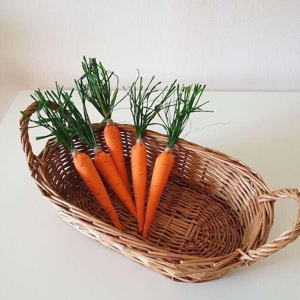 Carotte de tissu de Pâques, ensemble de 5 carottes oranges de pièces, peluche de carottes, décor de ferme, décor de Veggie, légume mou, marché de fermiers