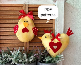 DIY Easter Chickens out of fabric and felt, PDF Patterns, Easter gifts, Easter decoration, Sewing tutorials, Easter Craft, Instant download