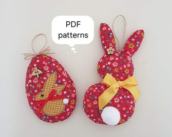 Easter gifts, PDF Pattern, DIY Easter ornaments,Easter Egg, Easter Rabbit, Digital Templates,  Spring sewing projects, Instant download
