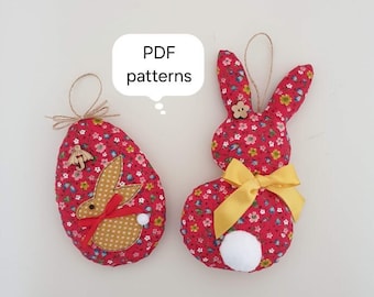 Easter gifts, PDF Pattern, DIY Easter ornaments,Easter Egg, Easter Rabbit, Digital Templates,  Spring sewing projects, Instant download
