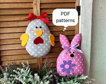 PDF Easter Rabbit and Chicken, DIY, Easter decoration, PDF Patterns, Sewing tutorials,Digital, Beginner sewing, Instant download