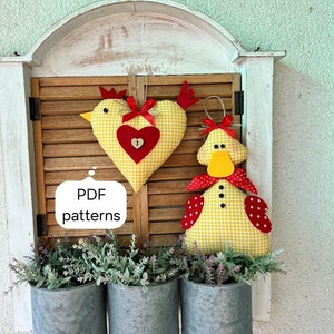 DIY Easter ornaments, Duck and Chicken-Heart, PDF Patterns, Easter Decorations, Sewing Tutorials, Downloads, Templates, Beginner sewing