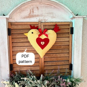 Chicken-Heart, Easy sewing tutorial, PDF Pattern & Instructions, DIY Easter ornament, Beginner sewing, How to made, Instant download pattern