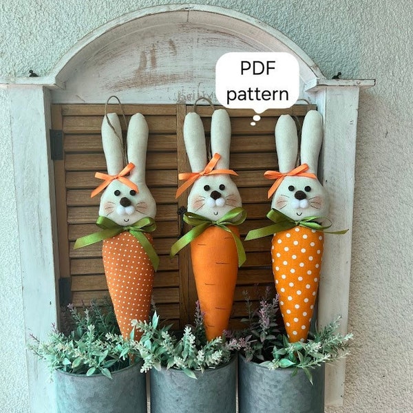 DIY Easter decoration, Bunny-Carrot, PDF Pattern, Easter Rabbit-Carrot, Beginner sewing, Sewing tutorial, Instant download pattern