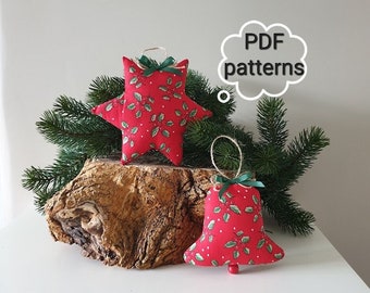 PDF Christmas Ornaments, Sewing Pattern & Instructions,DIY, Christmas Star, Christmas Bell, Instant Digital Download Patterns