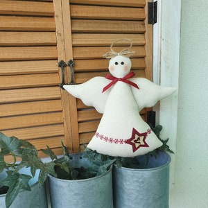 Ángel navideño de tela, Ángel colgante, Ángel textil, Bordado a máquina, Adornos navideños, Regalo para bautizo, Regalo bebé