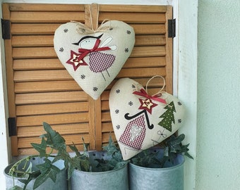 Set of 2 pieces Christmas hearts, Hanging Christmas decoration, Christmas tree dekor, Christmas ornament