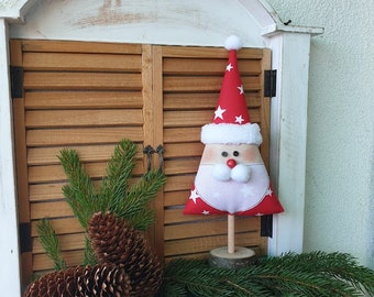 Weihnachtsmann Weihnachtsbaum aus Stoff auf einem Holzsockel, Weihnachtsdekor sitzend, Tischweihnachtsdekoration, Weihnachtsschmuck