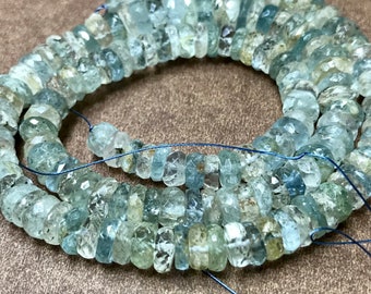 15 Strand..b649 Aquamarine Nuggets Christmas Sale Natural Aqumarine Faceted Oval Shape Beads 5\u00d76-6\u00d78mm