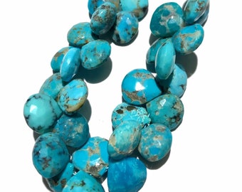 Natural Blue Turquoise Faceted Heart Shape Beads 8mm to 11mm Arizona Turquoise Faceted Hearts 17” Mined Turquoise Gemstone Beads Wholesaler